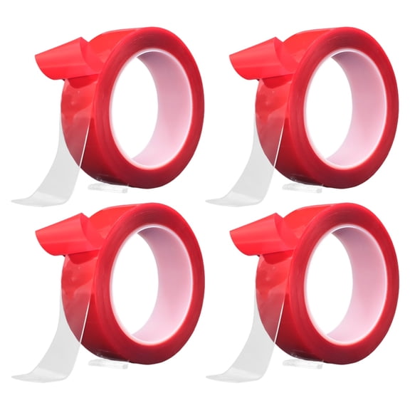4 Pcs Clear Double Sided Tape, 0.02 in / 0.1 cm Thick, 1.2 in / 3 cm Wide, 196.9 in / 500 cm Long Acrylic Mounting Tape, Heavy Duty, Removable Adhesive Tape for Hanging, No Residue