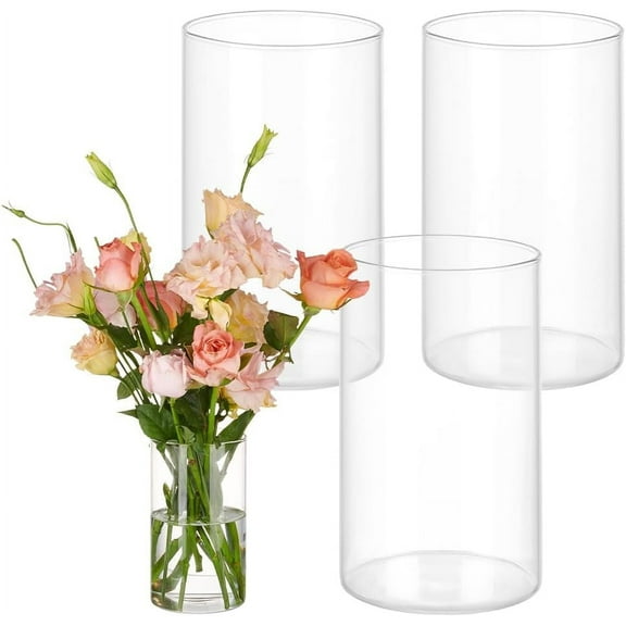 4 Pcs Clear Glass Vase 5.9 Inch Glass Cylinder Vases for Centerpieces Glass Containers for Pillar Candle Floating Candle Under 3.4 Inch ID Glass Vase for Restaurants Hotels Home Decor