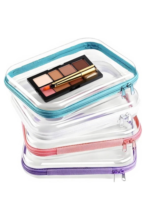 4 Pcs Clear Hard Shell Zipper Case Travel Organizer Bags Toiletry Cases Waterproof Cosmetic Pouches Portable Travel Storage Bag Organizer for Pencil Cosmetics Building Blocks Puzzles,4Colors,Large