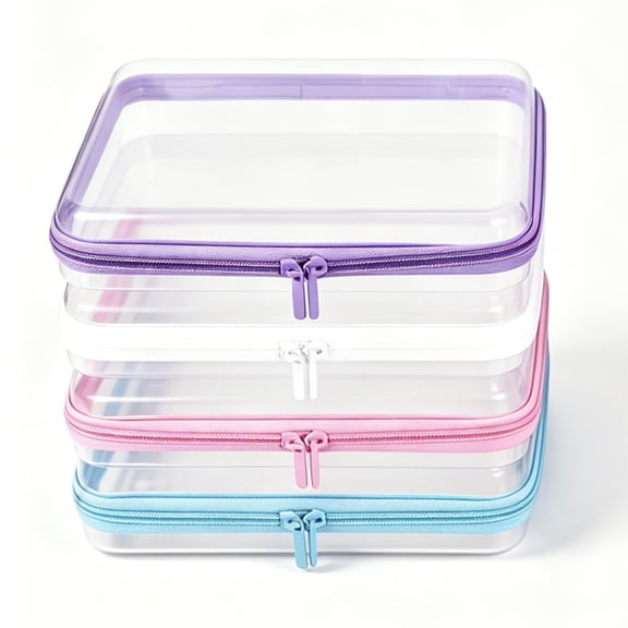 4 Pcs Clear Hard Zipper Case Hard-Sided Storage Case Plastic Hard Shell Zipper Pouch Portable Travel Cases for Puzzles Pencil Snacks Makeup Building Blocks,4 Colors,Large,Topboutique