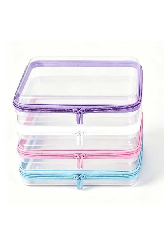 4 Pcs Clear Hard Zipper Case Hard-Sided Storage Case Plastic Hard Shell Zipper Pouch Portable Travel Cases for Puzzles Pencil Snacks Makeup Building Blocks,4 Colors,Large,Topboutique