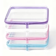 4 Pcs Clear Hard Zipper Case Hard-Sided Storage Case Plastic Hard Shell Zipper Pouch Portable Travel Cases for Puzzles Pencil Snacks Makeup Building Blocks,4 Colors,Large,Topboutique