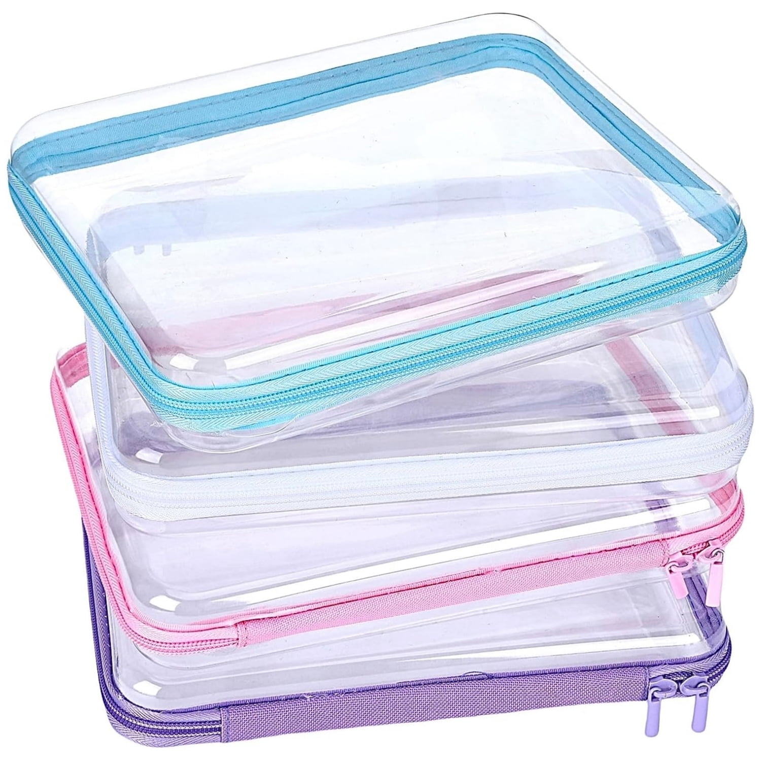 その他 COMPACT W-ZIP CASEZZ 4 Pcs Clear Hard Zipper Case Hard-Sided Storage Case Plastic Hard