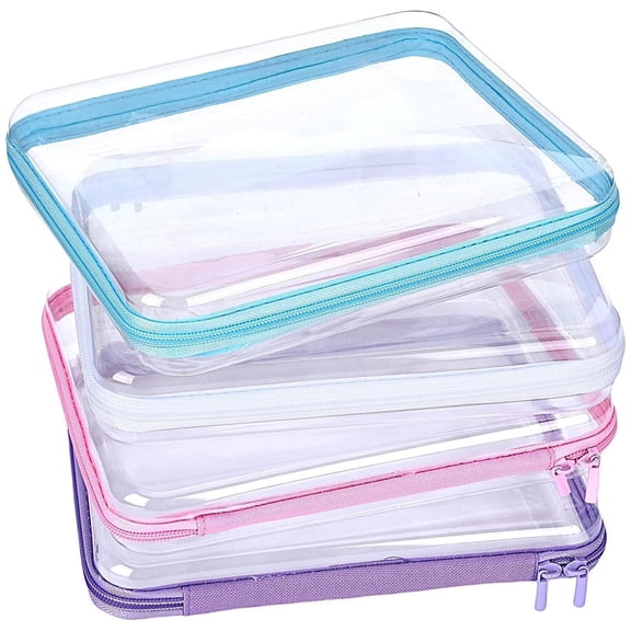 4 Pcs Clear Hard Zipper Case Hard-Sided Storage Case Plastic Hard Shell Zipper Pouch Portable Travel Cases for Puzzles Pencil Snacks Makeup Building Blocks,4 Colors,Large,Topboutique