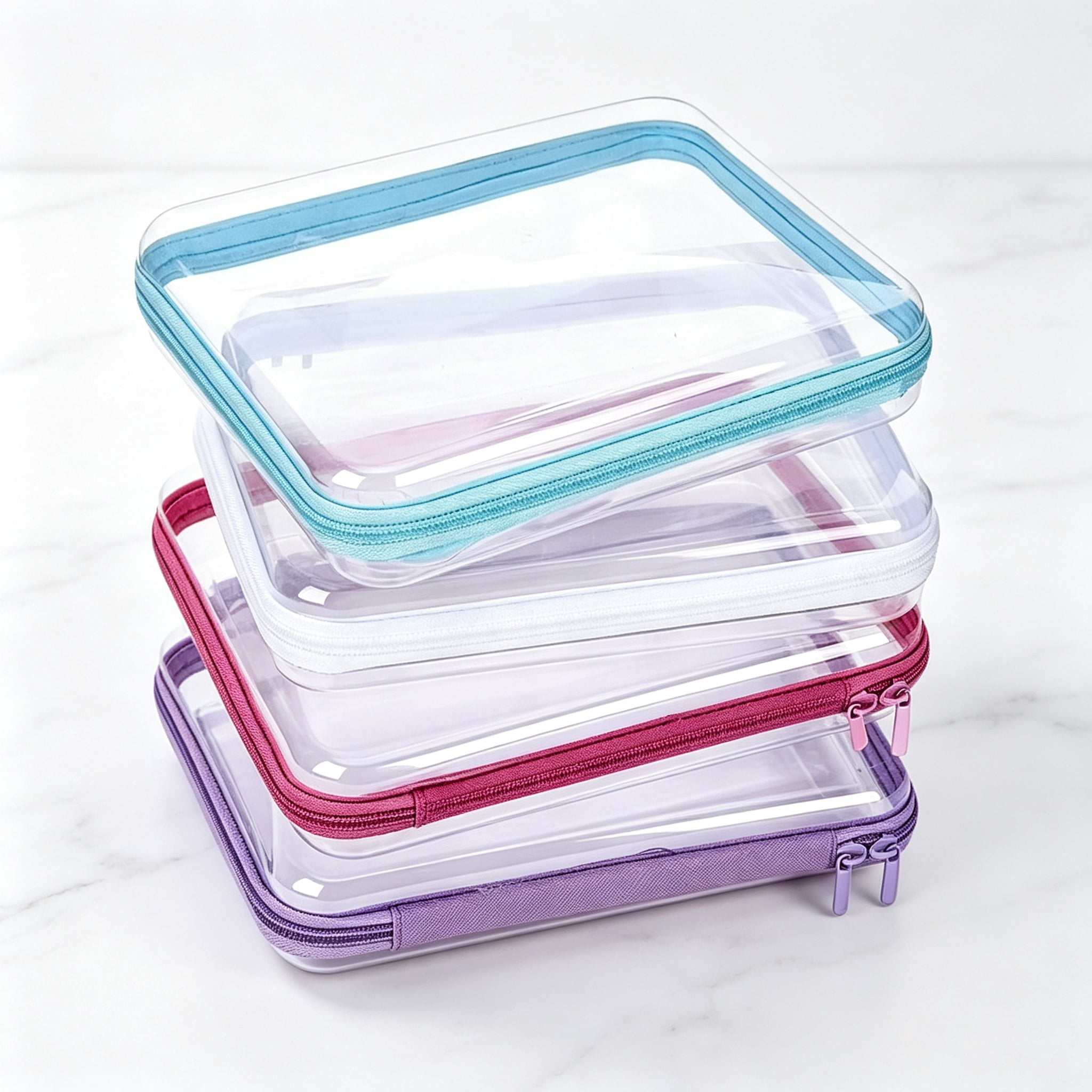 4 Pcs Clear Hard Zipper Case Tutuviw Transparent Hard Case Clear Makeup Bag Portable Organizer Bin Travel Plastic Pouch for Building Blocks Puzzles Storage Box (Multicolor, 9 x 7.8in)