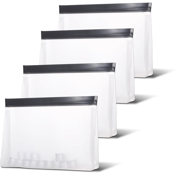 4 Pcs Clear Ice Cube Storage Bags for Freezer, Durable Leak Proof Container with Secure Zipper for Cocktails Whiskey, Black