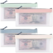 4 Pcs Clear Money Bags with Zipper,Happon 7.6 x 3.7 inch Cash Envelopes,Bank Deposit Pouch,Money Organizer,Coin Bag for Collectors,Coin Purse Check Wallet Holder for Budgeting(4 Colors)