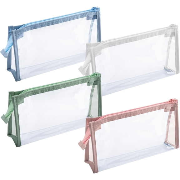 4 Pcs Clear Pencil Cases Small Makeup Brush Bags Transparent PVC Zipper Pouch Organizer for Office Travel Cosmetics