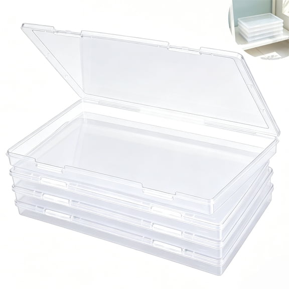 4 Pcs Clear Photo Storage Boxes 12  8.8 Plastic Scrapbook Papers Organizer with Snap-Tight Latch Portable Envelope Storage Containers for Files, Card, Crafts, Poster