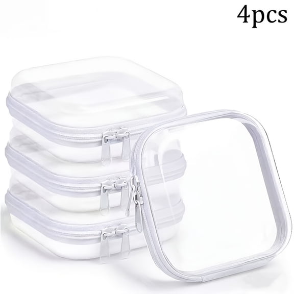 4 Pcs Clear Zipper Storage Boxes, Thickened Organizer Cases with Secure Closure, Stackable Plastic Storage Containers for Women and Men, Travel Organization, Home Office Craft Supply Storage
