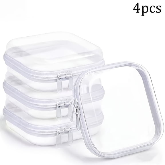 4 Pcs Clear Zipper Storage Boxes, Thickened Organizer Cases with Secure Closure, Stackable Plastic Storage Containers for Women and Men, Travel Organization, Home Office Craft Supply Storage