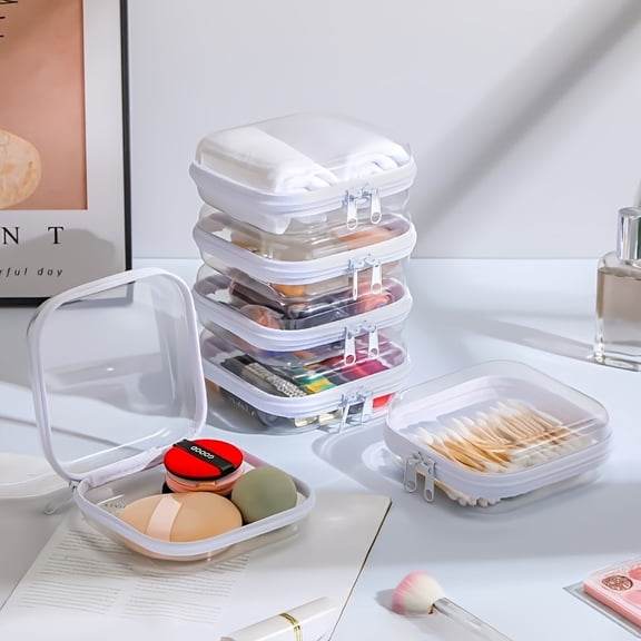 4 Pcs Clear Zipper Storage Boxes, Thickened Organizer Cases with Secure Closure, Stackable Plastic Storage Containers for Women and Men, Travel Organization, Home Office Craft Supply Storage