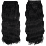 4 Pcs Clip-in Hair Extensions, 22 Inch Long Wavy Hairpieces, Natural Black Synthetic Weft Hair Extensions for Women
