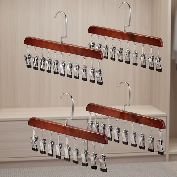 4 Pcs Closet Organizer with 10 Clips Wooden Hat Rack, Space-Saving ...