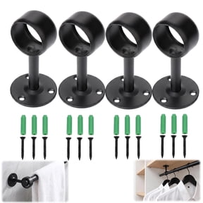 4 Pcs Closet Rod Bracket Black Stainless Steel Reinforced Ceiling Mount Rod Support Fits Up To 32mm Round Rod For Wardrobe Curtain Towel Rod With Mount Hardware