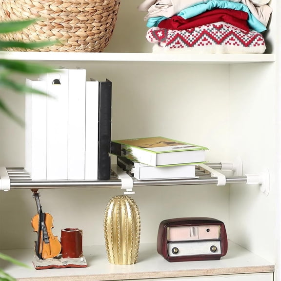 4 Pcs Closet Tension Shelf Rod Metal Expandable Organizer Adjustable Dividers for Cabinet Storage Locker Clothes