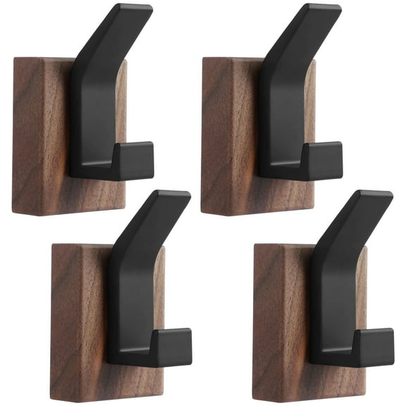 4 Pcs Coat Rack Wall Mount Walnut Wood Coat Hooks Heavy Duty Aluminum Wall Hat Hook Wall Mount Rustproof Rail Hooks Decorative Coat Holder Wall Mount For Bag Key Hat Towel