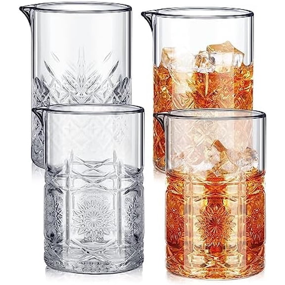 4 Pcs Cocktail Mixing Glass 23.67 oz Cocktail Shakers Stirring Glass Thick Bottom Crystal Glasses Stable Mixing Cups for Drinks Bartender Home Bar Accessories Tools$$