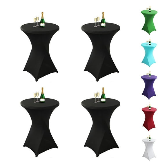 4 Pcs Cocktail Tablecloth Black 32" Round Polyester Highboy Table Cover Fitted Stretch Table Cloth for Wedding Banquet