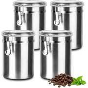 4 Pcs Coffee Canister Stainless Steel Food Container with Clear Lids Airtight Storage Container Stackable Small Canisters Kitchen Pantry Storage for Cereal, Snacks, Candy, Herbs, Spices, Sugar, Tea