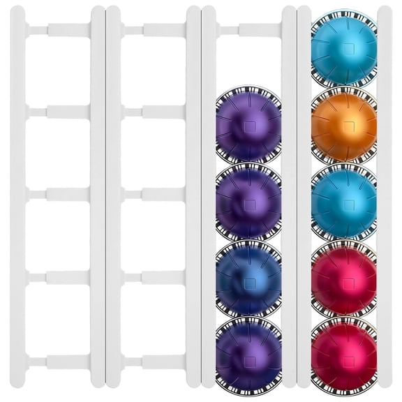 4 Pcs Coffee Pod Holder Compatible with Nespresso VertuoLine, Adhesive Wall Mount Organizer, Space Saving Rack, Holds 20 Capsules Firmly, Easy Kitchen Cabinet Installation