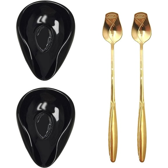 4 Pcs Coffee Spoon Rest and Spoon Ceramic Mini Coffee Spoon Holder Small Teaspoon Holder Coffee Bar Coffee Stirrers Holder Spoon Rest for Kitchen Coffee Station Bar Lovers
