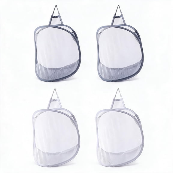 4 Pcs Collapsible Hanging Laundry Basket, 15.7 Inch Wall Mount Mesh Hamper with Hook for Bathroom and Closet