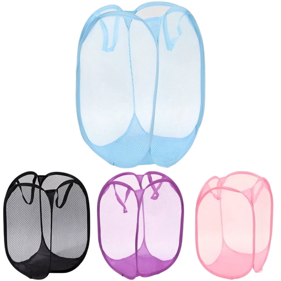 4 Pack Collapsible Laundry Baskets Foldable Pop-Up Hamper Set with Steel Frame, 11.8" x 11.8" x 18.5", Mesh Breathable, Elastic Band, Space-Saving for Dorm, Apartment & Travel