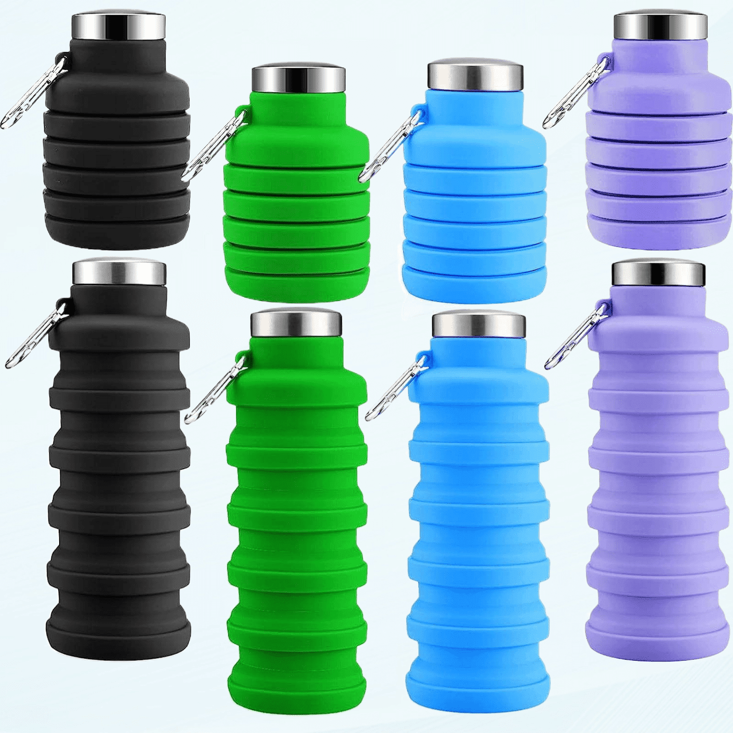 4 Pcs Collapsible Water Bottles 17 oz Reusable Silicone Foldable Travel Water Bottle Portable Leak Proof Sports Water Bottles for Gym Camping Hiking, 4 Colors