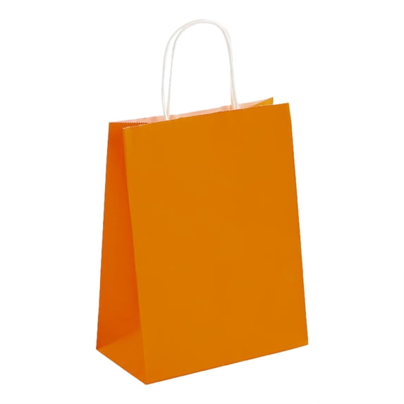 4 Pcs Colored Paper Bags,Portable Gift Bags,Kraft Paper Bags with Handle,Durable and Sturdy Packing Gift Bag for Christmas,Halloween,Wedding,Birthday Party Favor,Retail andShopping(10.6")(Orange)