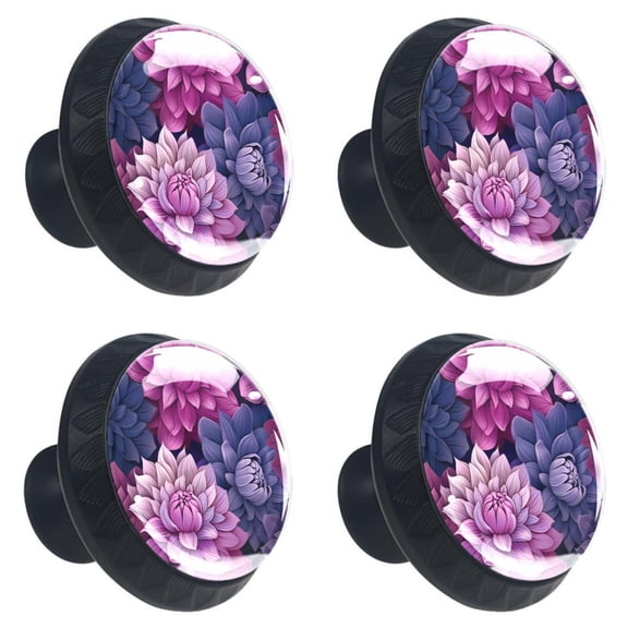 4 Pcs Colorful Flower Petals Print Cabinet Knobs 30mm Round Crystal Glass Drawer Handles Pulls with Screws for Kitchen Cupboard Wardrobe Closet Dresser, Home&Office