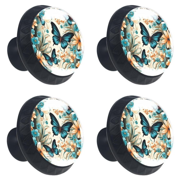 4 Pcs Colorful Flying Butterfly Print Cabinet Knobs 30mm Round Crystal Glass Drawer Handles Pulls with Screws for Kitchen Cupboard Wardrobe Closet Dresser, Home&Office