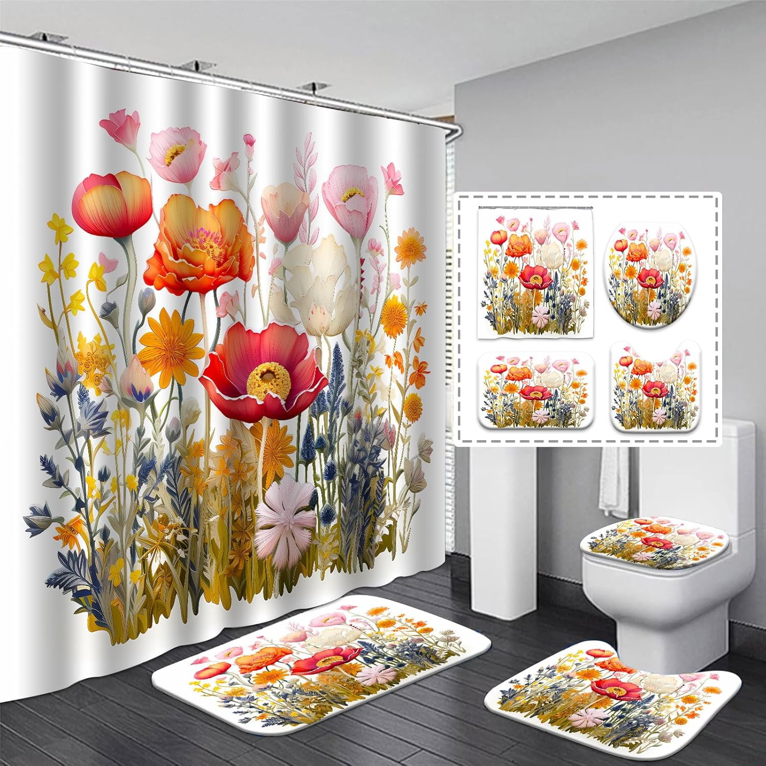 4 Pcs Colorful Gaming Shower Curtain Set for Boys Bathroom Decor Watercolor Gamepad Controller Bath Curtain with Anti-Slip Mat Kids Graffiti Game Shower 70.8x70.8in