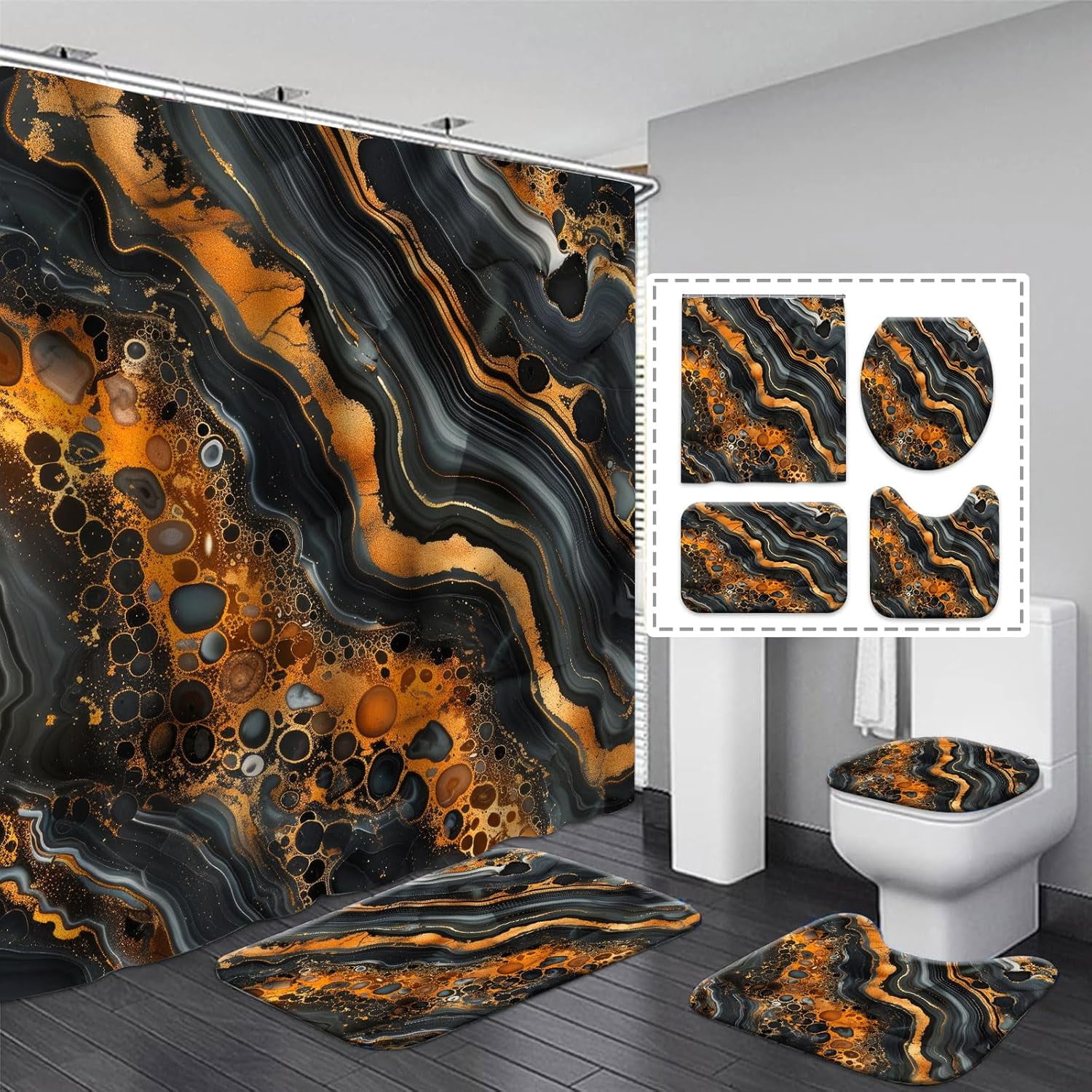 4 Pcs Colorful Gaming Shower Curtain Set for Boys Bathroom Decor Watercolor Gamepad Controller Bath Curtain with Anti-Slip Mat Kids Graffiti Game Shower 70.8x70.8in