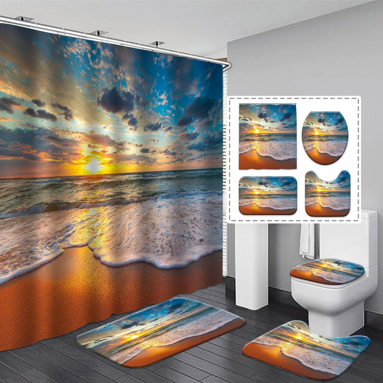4 Pcs Colorful Gaming Shower Curtain Set for Boys Bathroom Decor Watercolor Gamepad Controller Bath Curtain with Anti-Slip Mat Kids Graffiti Game Shower 70.8x70.8in