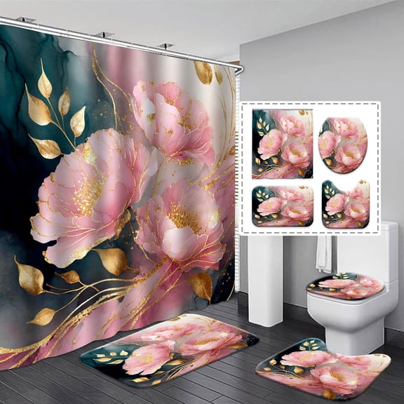 4 Pcs Colorful Gaming Shower Curtain Set for Boys Bathroom Decor Watercolor Gamepad Controller Bath Curtain with Anti-Slip Mat Kids Graffiti Game Shower 70.8x70.8in