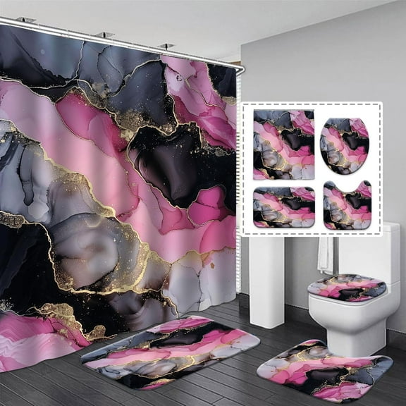 4 Pcs Colorful Gaming Shower Curtain Set for Boys Bathroom Decor Watercolor Gamepad Controller Bath Curtain with Anti-Slip Mat Kids Graffiti Game Shower 70.8x70.8in