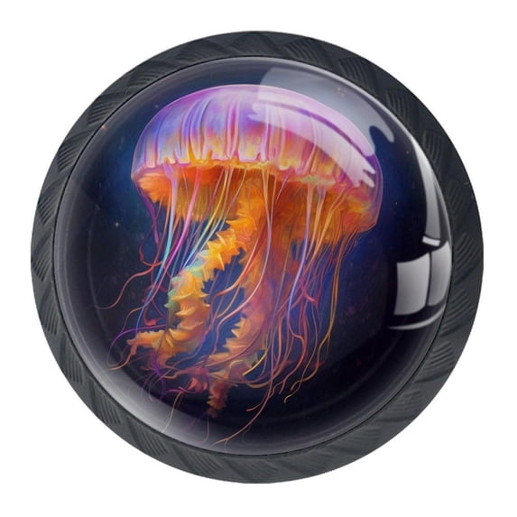 4 Pcs Colorful Jellyfish Knobs for Kitchen Cabinet Cupboard Dresser Bookcase Drawer Pulls Handles Round Home Decor