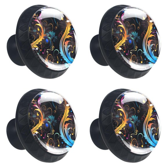 4 Pcs Colorful Music Notes Print Cabinet Knobs 30mm Round Crystal Glass Drawer Handles Pulls with Screws for Kitchen Cupboard Wardrobe Closet Dresser, Home&Office