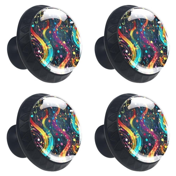 4 Pcs Colorful Music Notes Print Cabinet Knobs 30mm Round Crystal Glass Drawer Handles Pulls with Screws for Kitchen Cupboard Wardrobe Closet Dresser, Home&Office
