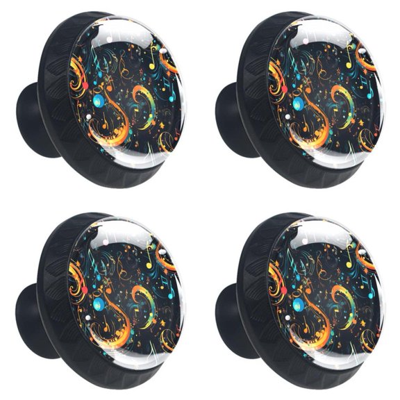 4 Pcs Colorful Music Notes Print Cabinet Knobs 30mm Round Crystal Glass Drawer Handles Pulls with Screws for Kitchen Cupboard Wardrobe Closet Dresser, Home&Office