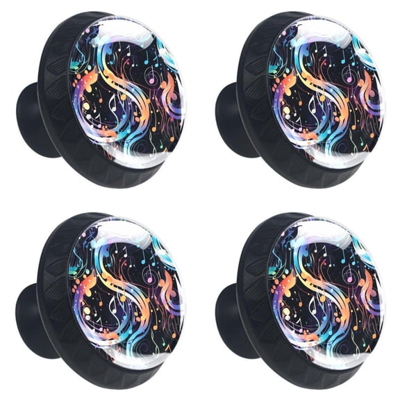 4 Pcs Colorful Music Notes Print Cabinet Knobs 30mm Round Crystal Glass Drawer Handles Pulls with Screws for Kitchen Cupboard Wardrobe Closet Dresser, Home&Office