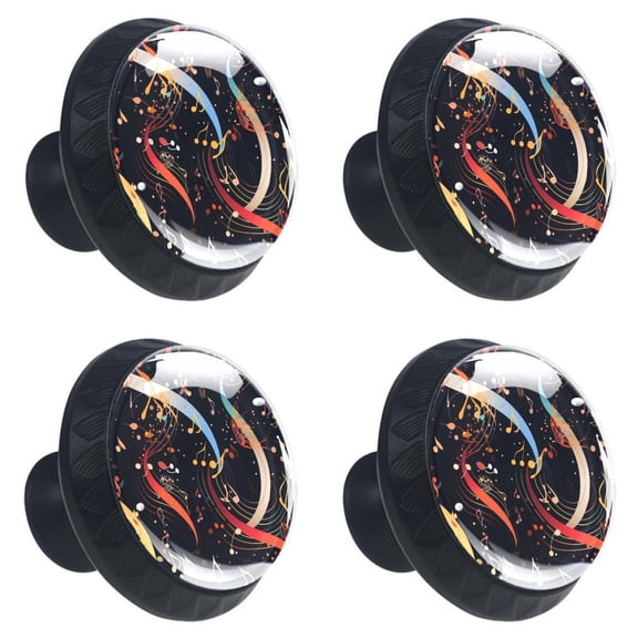 4 Pcs Colorful Music Notes Print Cabinet Knobs 30mm Round Crystal Glass Drawer Handles Pulls with Screws for Kitchen Cupboard Wardrobe Closet Dresser, Home&Office