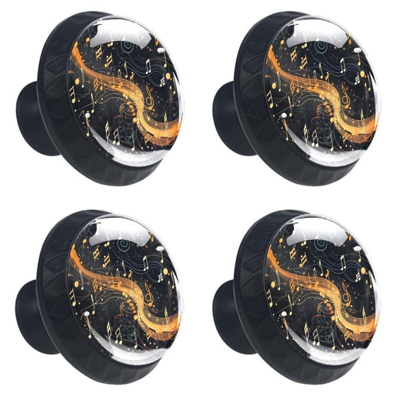 4 Pcs Colorful Music Notes Print Cabinet Knobs 30mm Round Crystal Glass Drawer Handles Pulls with Screws for Kitchen Cupboard Wardrobe Closet Dresser, Home&Office