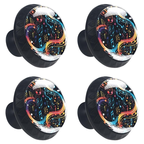 4 Pcs Colorful Music Notes Print Cabinet Knobs 30mm Round Crystal Glass Drawer Handles Pulls with Screws for Kitchen Cupboard Wardrobe Closet Dresser, Home&Office