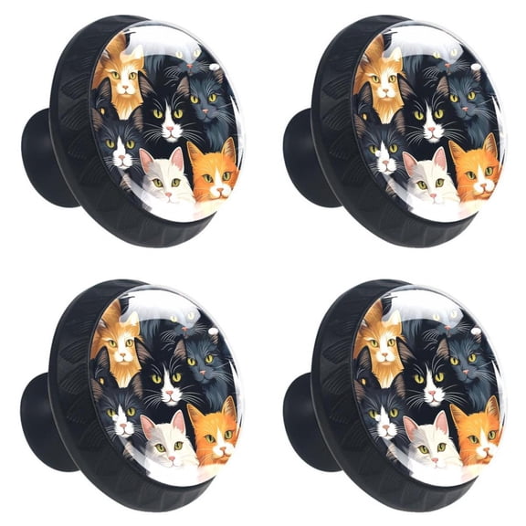 4 Pcs Colorful Seamless Cats Print Cabinet Knobs 30mm Round Crystal Glass Drawer Handles Pulls with Screws for Kitchen Cupboard Wardrobe Closet Dresser, Home&Office