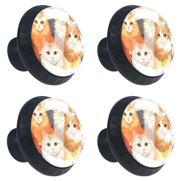 4 Pcs Colorful Seamless Cats Print Cabinet Knobs 30mm Round Crystal Glass Drawer Handles Pulls with Screws for Kitchen Cupboard Wardrobe Closet Dresser, Home&Office