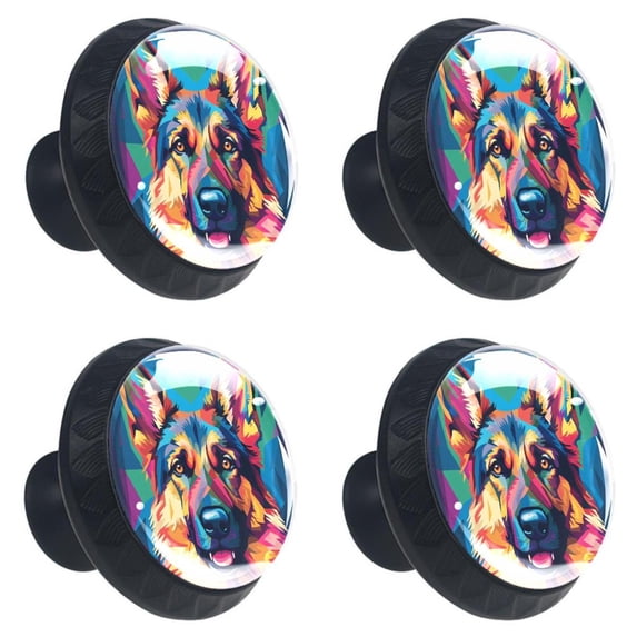4 Pcs Colorful Sheepdog Print Cabinet Knobs 30mm Round Crystal Glass Drawer Handles Pulls with Screws for Kitchen Cupboard Wardrobe Closet Dresser, Home&Office