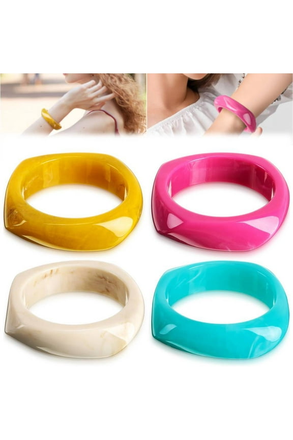 4 Pcs Colorful Square Acrylic Resin Bangle Bracelet Wide Geometric for Women