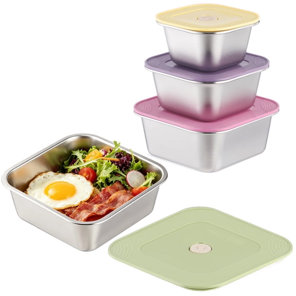 Colorful Stainless Steel Food Storage Container Set with Lids – Square Meal Prep Bento Boxes (400ml–1400ml), Leak‑Proof, Portable for Fruit, Dessert, Lunch & Camping